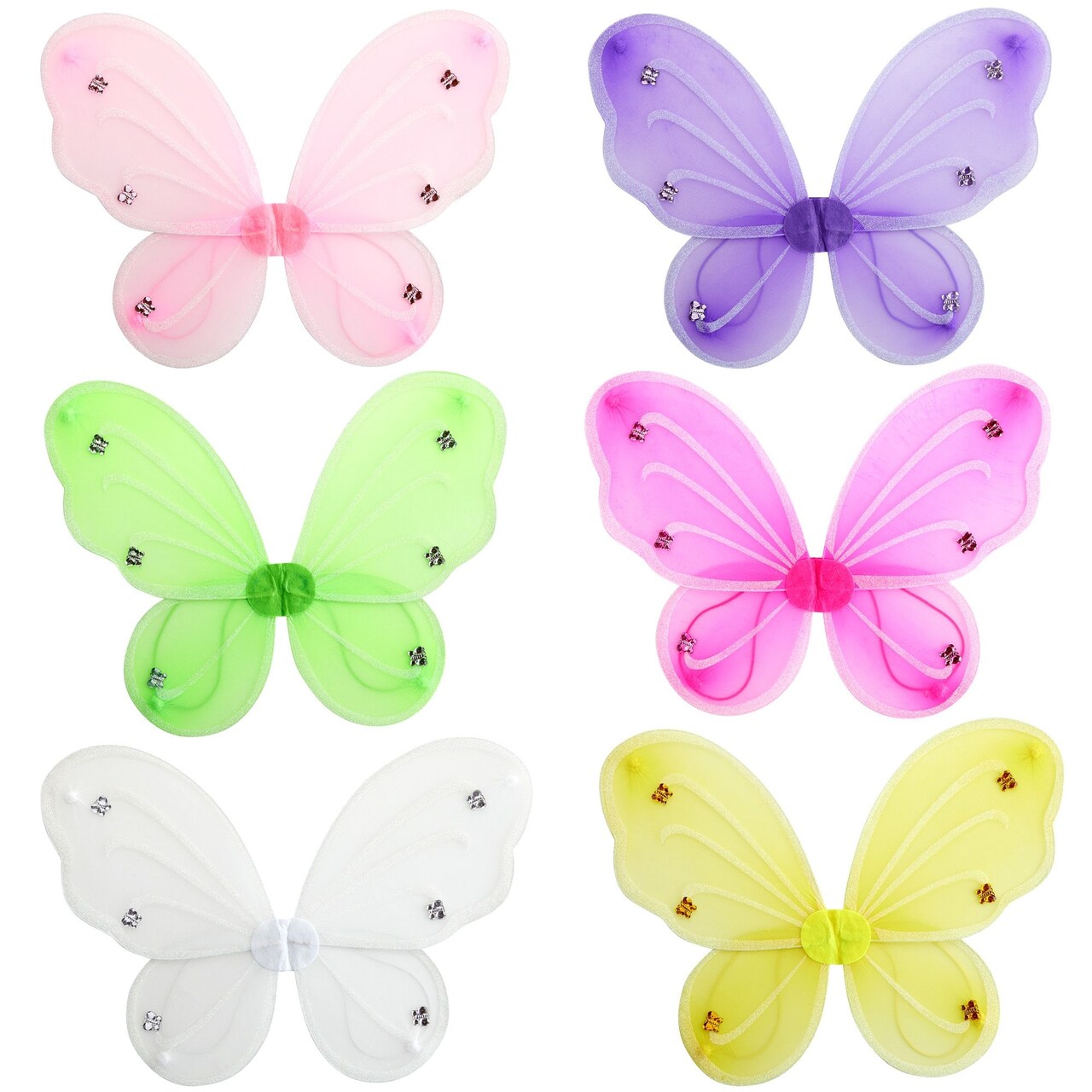 BLUE PANDA 6-Pack Fairy Wings for Girls, Butterfly Wings for Girls with Rhinestone Embellishments, Costume Fairy Wings Party Pack for Dress-Up, Halloween, (6 Vibrant Colors), For Ages 3-14